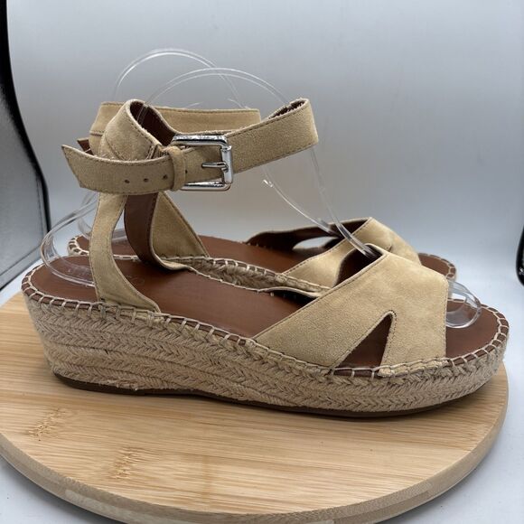 Franco Sarto Pellia Wedge Sandals Sz 10M Beige Suede Espadrille Ankle Strap - Picture 2 of 11